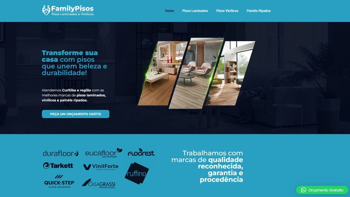 Site institucional da Family Pisos — pisos laminados e vinílicos em Curitiba, projeto Fundação Digital